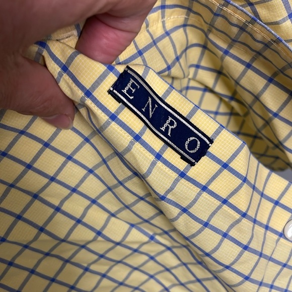 TravelSmith Enro Mens Yellow Blue Windowpane Checkered Long Sleeve Shirt Large - Picture 3 of 6